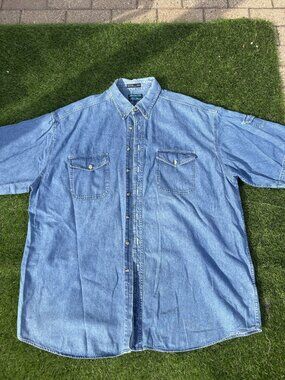 Salmon River Traders Denim Short Sleeve Button Down Shirt Men 3XLT